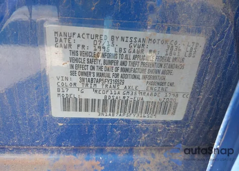 2015 Nissan Sentra Sr from USA, damaged, VIN 3N1AB7AP5FY316529